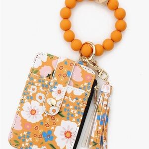 Floral Orange Wristlet Keychain Wallet
